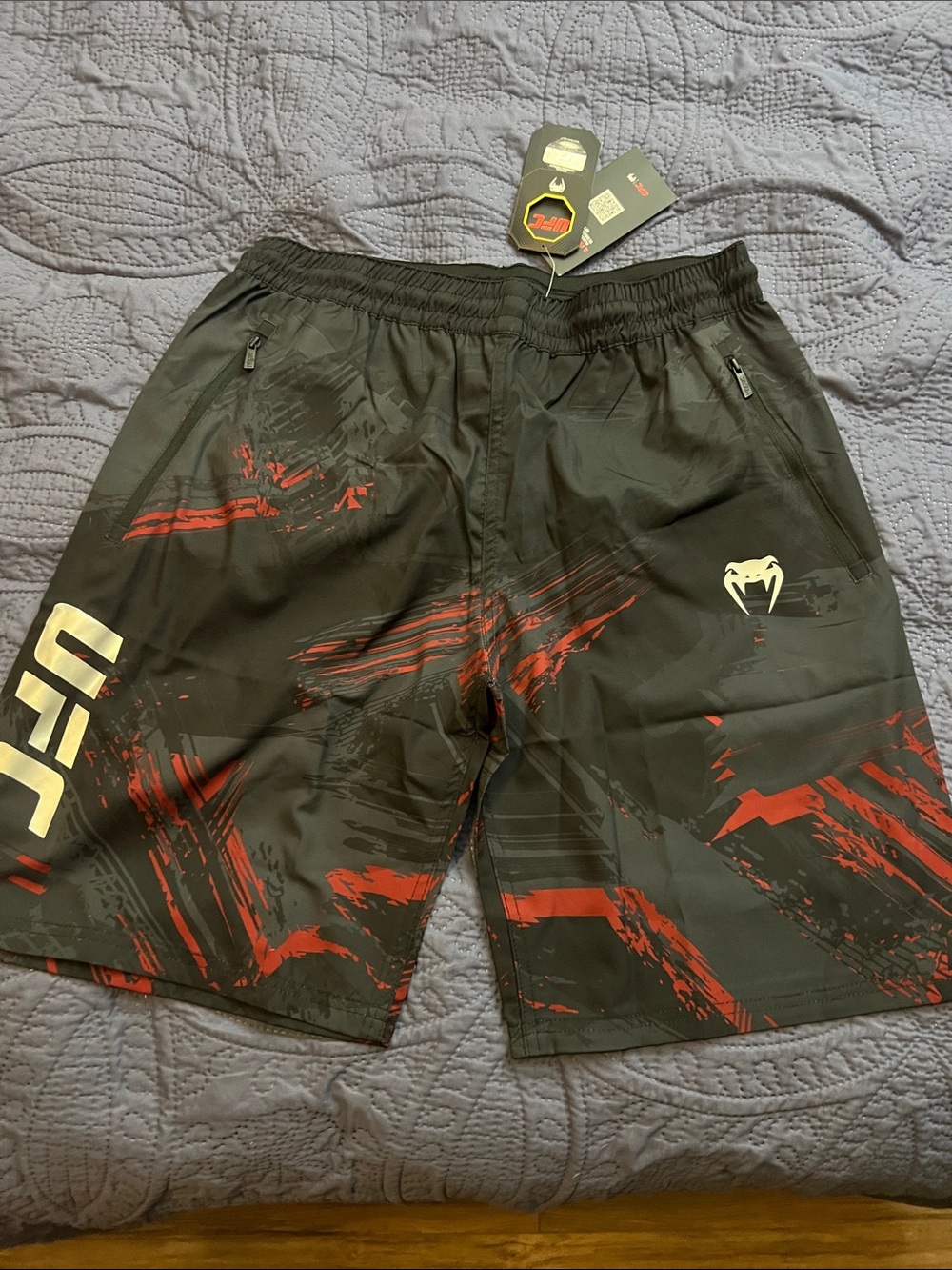 🔥UFC X VENOM Black Athletic Shorts with Red Graphic Accents
